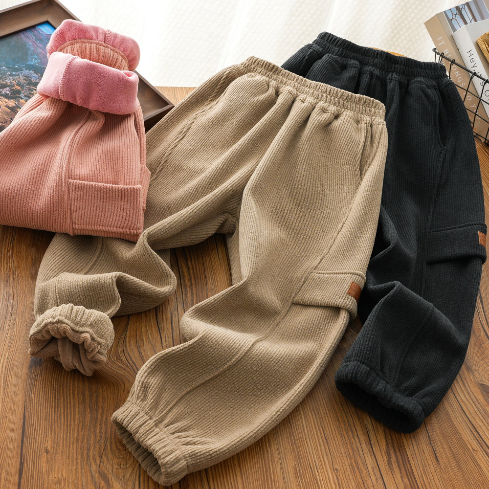 男童一体绒休闲长裤2026春秋季儿童加绒运动裤条绒卫裤长裤子6057