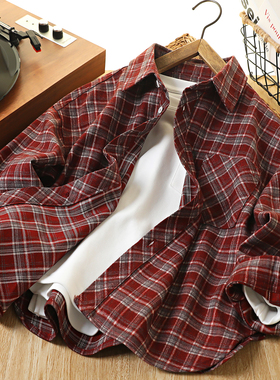 男童加厚磨毛格子衬衫春秋休闲外套2025秋季新款中大童衬衣 9236