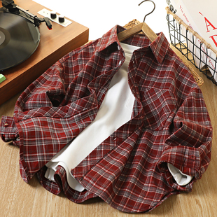 中大童衬衣 新款 9236 春秋休闲外套2025秋季 男童加厚磨毛格子衬衫