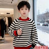 男童圆领条纹毛衣2026秋冬季 男孩线衣8163 中大童拼色打底针织衫