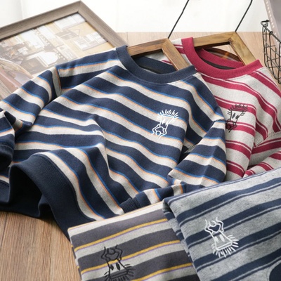 秋冬季男童条纹圆领卫衣一体绒