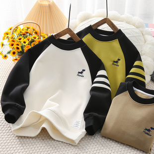 2860 T恤衫 男童圆领休闲卫衣春秋季 中大童儿童拼色上衣男孩子长袖