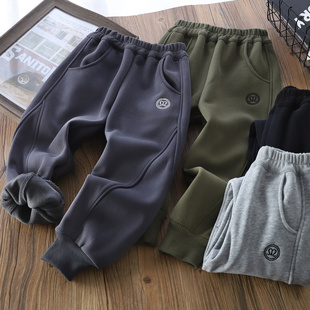 6039 子儿童一体绒棉裤 男童加绒运动裤 2025春秋中大童加厚奥粒绒裤