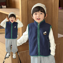 男童拼色撸条马甲2025秋季新款儿童卡通摇粒绒保暖背心坎肩3507