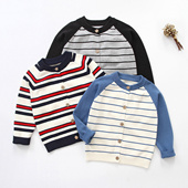 儿童圆领条纹针织衫 男童纯棉毛衣开衫 新款 外套2026春秋季 8120 薄款