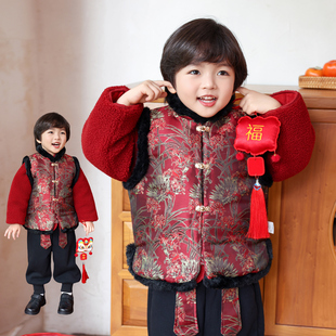 男童马甲2026冬季新款宝宝加厚三层夹棉唐装马甲新中式拜年服3538