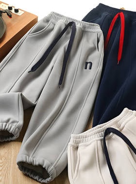 帅气炸街儿童加绒裤子男童卫裤新款秋冬女童休闲运动裤韩版潮6661