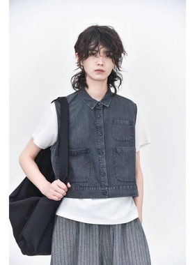 一九二三｜SS＂翻领牛仔马甲 新款韩版宽松短款背心百搭无袖上衣