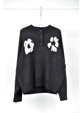 一九二三｜冬‘双生印花’厚实密针织宽松纽扣套头针织毛衣