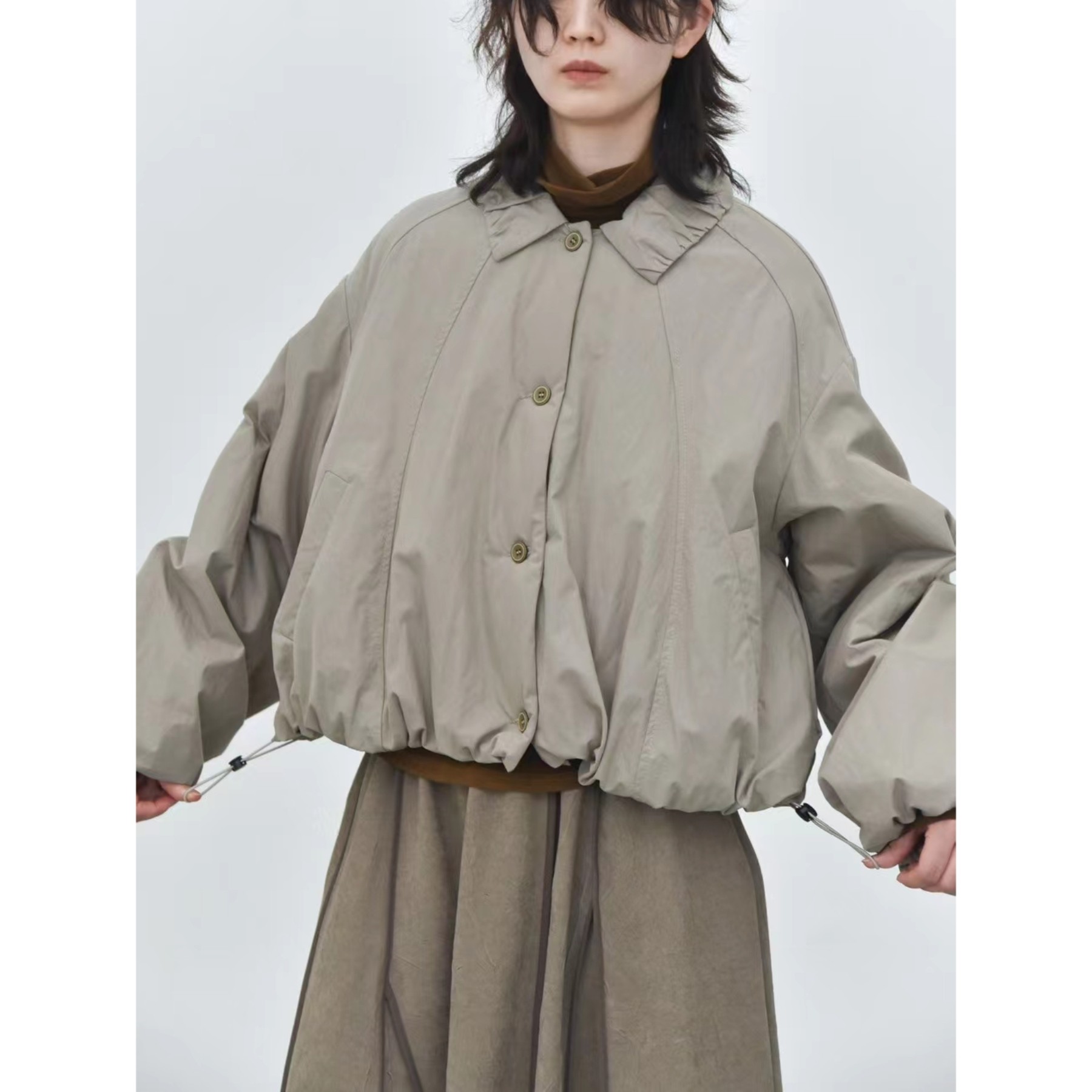 一九二三l冬＂抽褶设计 灯笼袖面包棉服抽绳收腰短款外套
