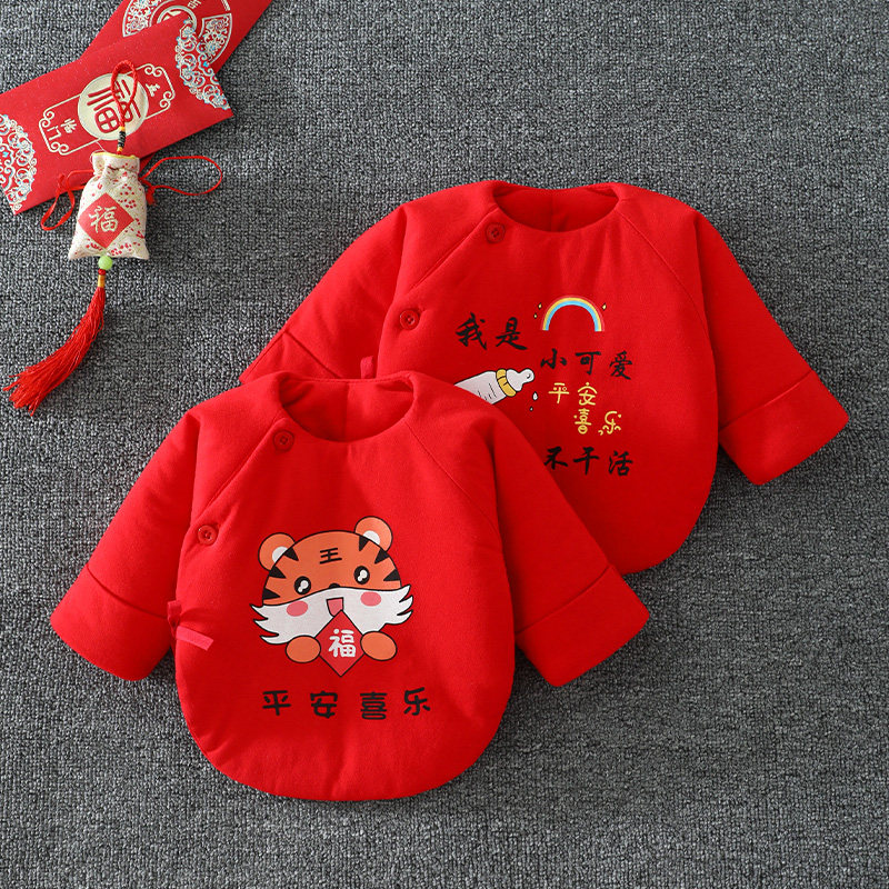 NEWBORN HALF-BACK CLOTHESPINS COTTON TOPS BABY FULL MOON RED WARM MONK CLOTHES BABY TOPS PADDED JACKET AUTUMN AND WINTER
