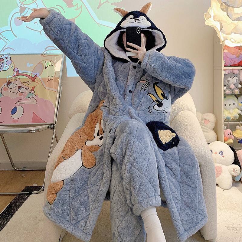 冬季加厚加绒三层夹棉保暖睡衣套装男女可爱卡通猫和老鼠连帽睡袍,女士内衣/男士内衣/家居服,睡衣/家居服套装,淘宝优惠券,粉丝福利购,淘宝优惠卷