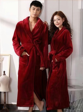 秋冬季加厚加长法兰绒睡袍情侣保暖睡衣男女士浴袍宽松大码家居服