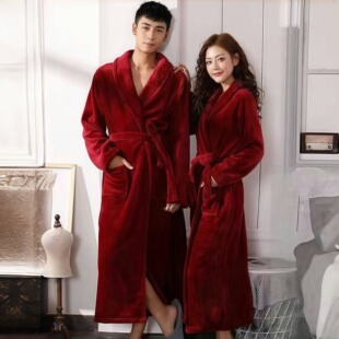 秋冬季 家居服 加厚加长法兰绒睡袍情侣保暖睡衣男女士浴袍宽松大码