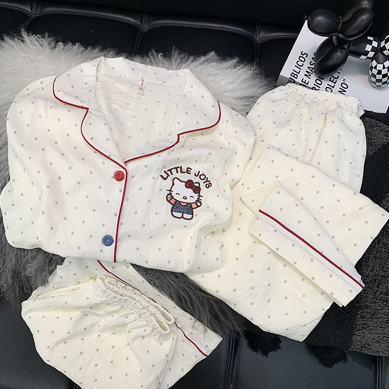 可爱卡通KT猫圆点少女家居服套装