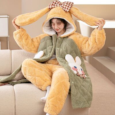 可爱卡通黄兔兔连帽家居服两件套