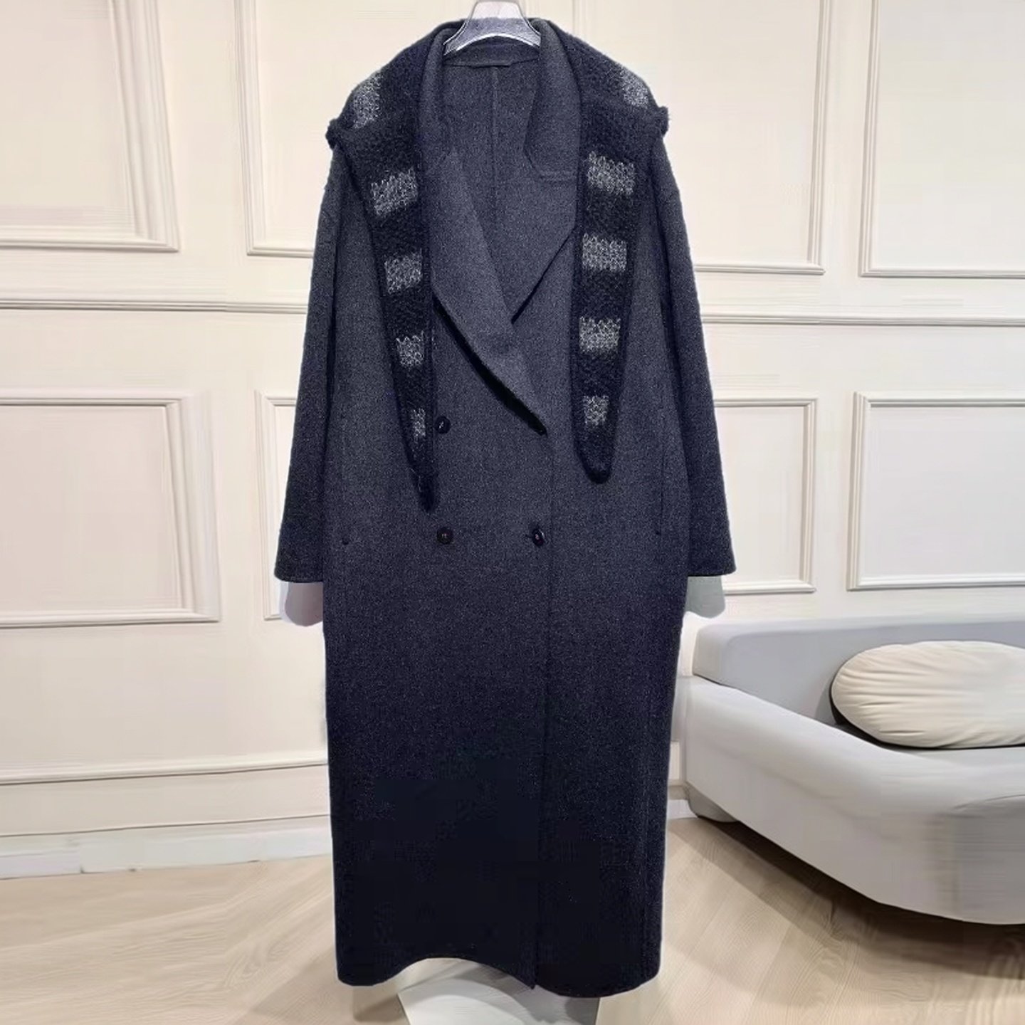 2025年秋冬新款双面呢大衣中长版双排扣韩版复古羊毛呢子宽松外套,女装/女士精品,毛呢外套,淘宝优惠券,粉丝福利购,淘宝优惠卷