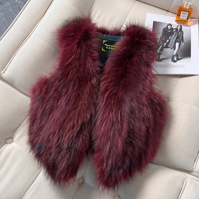 韩国狐狸毛马甲真皮草女短款显瘦貉子毛背心坎肩秋冬新款克莱因红