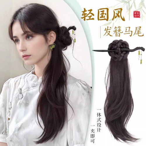 汉服马尾古风抓夹微卷假发辫