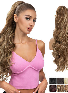 假发马尾女长卷发抽绳式化纤马尾水波纹假发ponytails Hairpiece