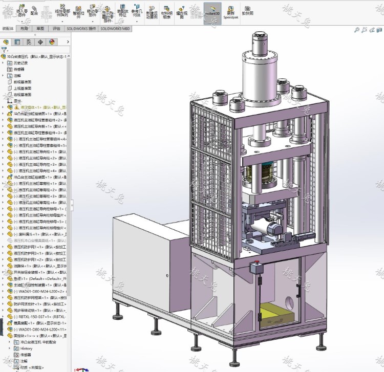 冲凸台液压机 双杠卧式侧面加工机 3D模型  3D图纸 自动化