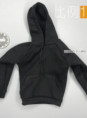 1/6 兵人 DAM 黑帮 黑桃2 同款 长袖 卫衣 帽衫 黑色