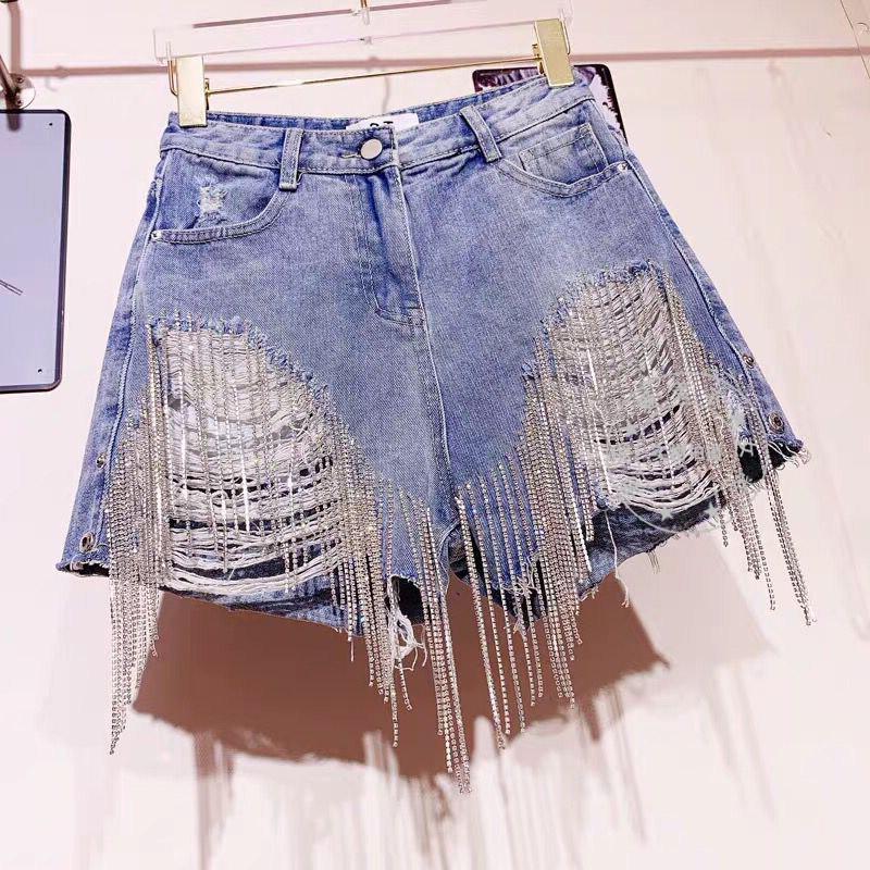欧洲站2019夏季新款女装重工烫砖流苏破洞百搭显瘦牛仔短裤热裤潮|ruв категории Женская одежда, джинсы - от Buy2taobao.com для оказания профессиональной услуги покупки агента Taobao