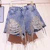 欧洲站2019夏季新款女装重工烫砖流苏破洞百搭显瘦牛仔短裤热裤潮