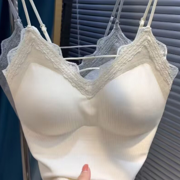 2025夏季新款纯欲蕾丝花边一体杯美背女性感三根绳大U背吊带背心,女装/女士精品,背心吊带,淘宝优惠券,粉丝福利购,淘宝优惠卷
