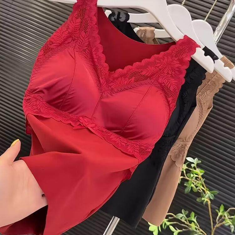 2025春季新款法式蕾丝拼接缎面轻奢美背女带胸垫德绒保暖吊带背心,女装/女士精品,背心吊带,淘宝优惠券,粉丝福利购,淘宝优惠卷