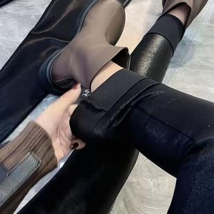 2025秋冬新款加绒高腰亮面小脚裤女百搭显瘦性感外穿保暖打底裤潮