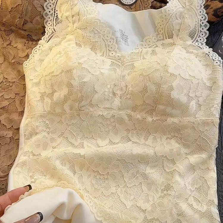 2025秋冬新款欧货法式蕾丝磨绒保暖美背女带胸垫一体吊带背心内衣,女装/女士精品,背心吊带,淘宝优惠券,粉丝福利购,淘宝优惠卷