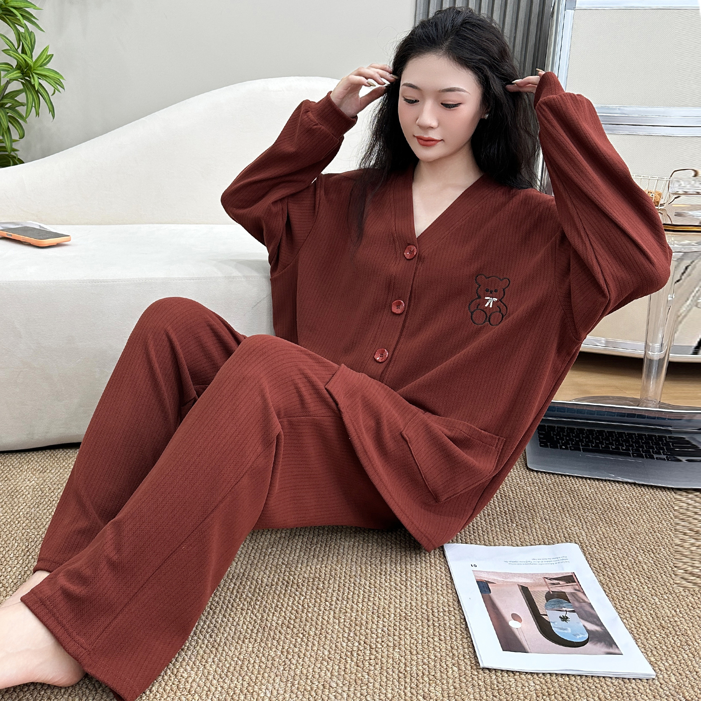 大码睡衣女200斤胖mm秋冬家居服