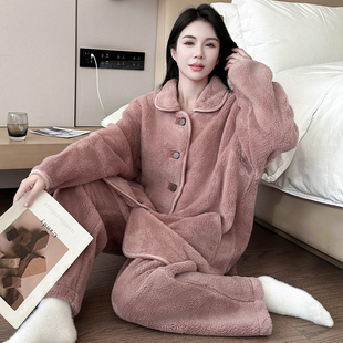 家居服女200斤 加绒加厚保暖秋冬款 胖mm大码 珊瑚绒睡衣高级感冬季