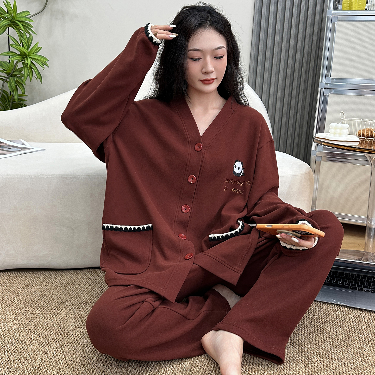 秋冬德绒大码睡衣家居服女胖mm