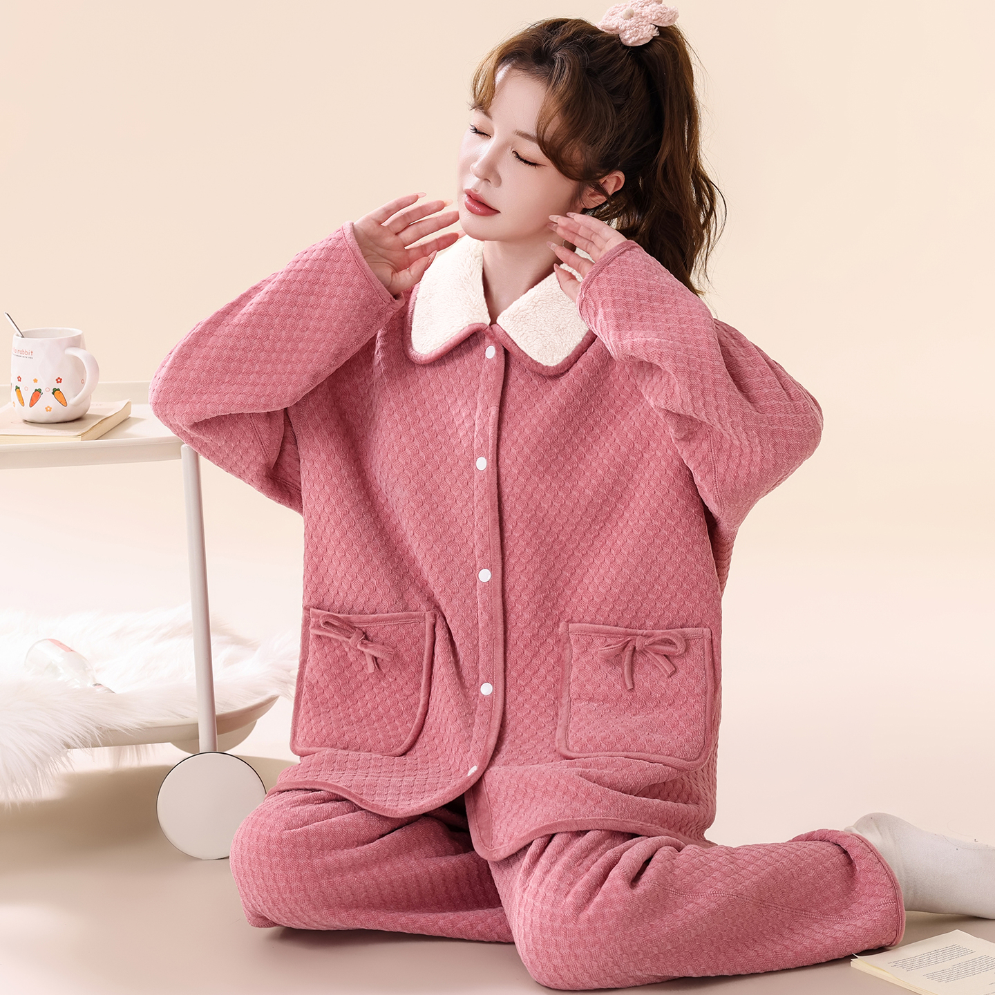 雅芷欣秀女珊瑚绒大码睡衣加大