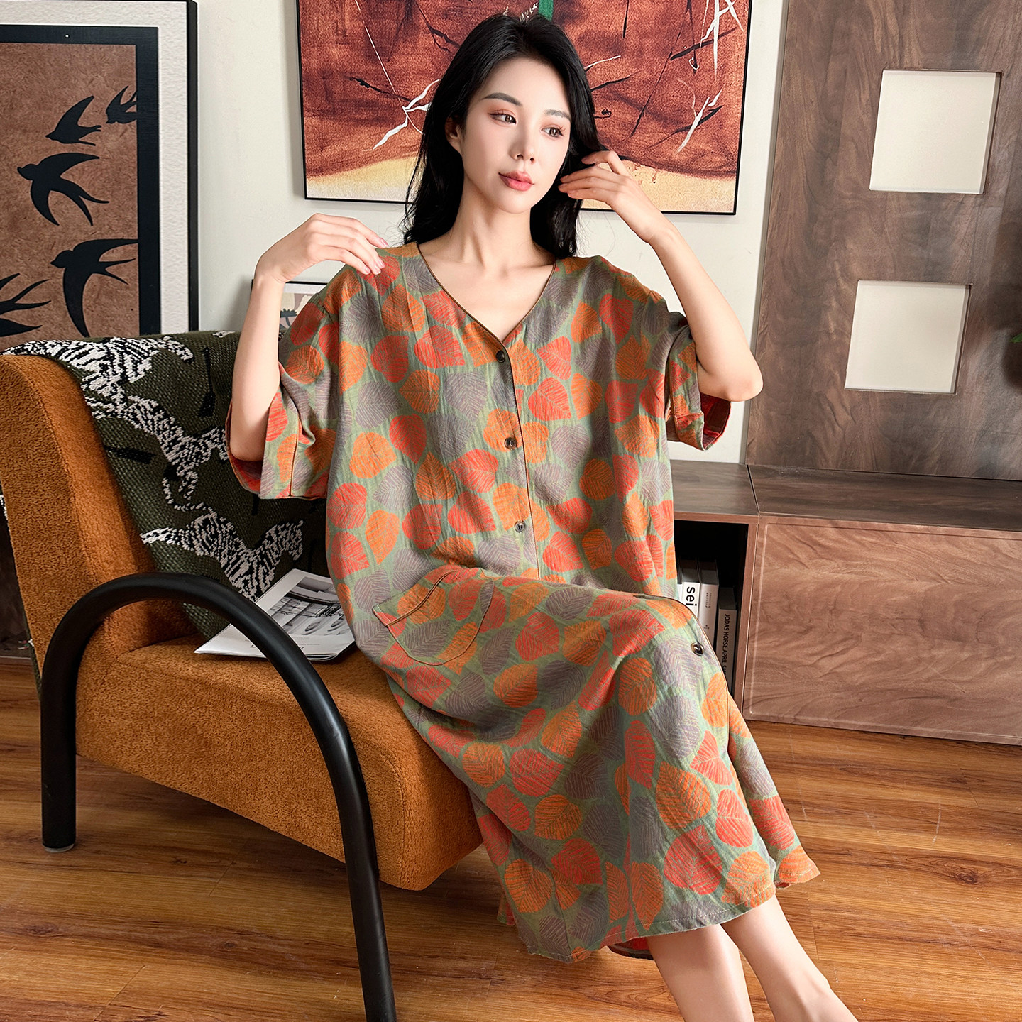 纯棉纱布睡裙大码女胖mm加肥加大200斤夏薄款睡衣长裙中老年妈妈