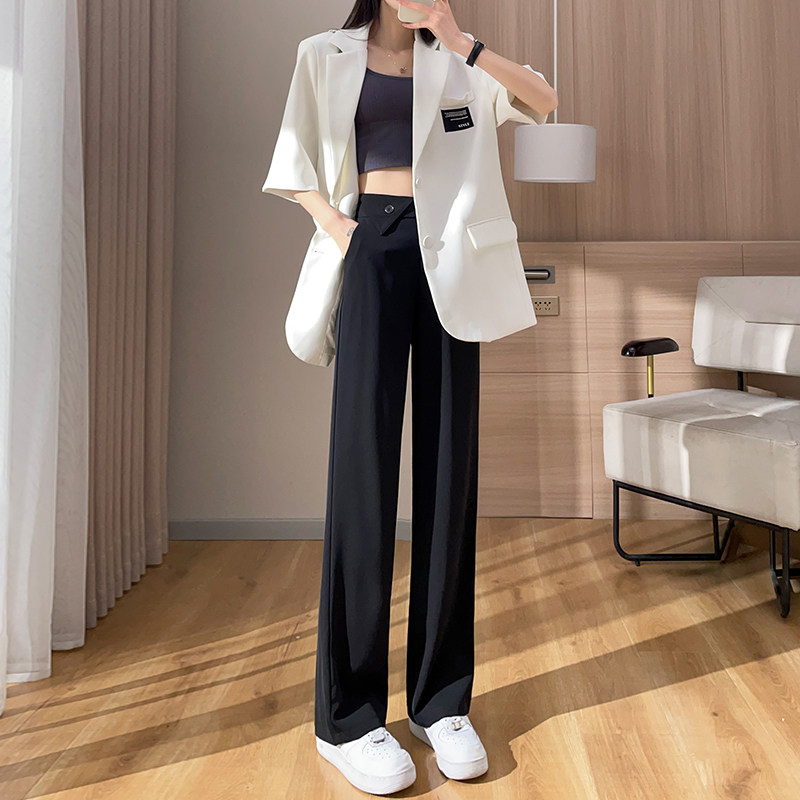 黑色阔腿裤女2024春秋新款高腰显瘦垂感宽松休闲直筒小个子西装裤,女装/女士精品,休闲裤,淘宝优惠券,粉丝福利购,淘宝优惠卷