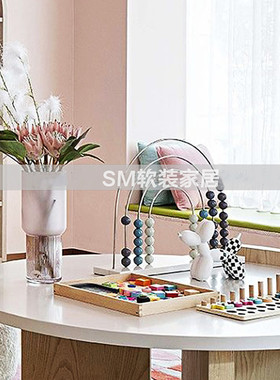 简约现代售楼处样板间儿童房桌面摆件半圆彩虹小狗积木创意装饰品