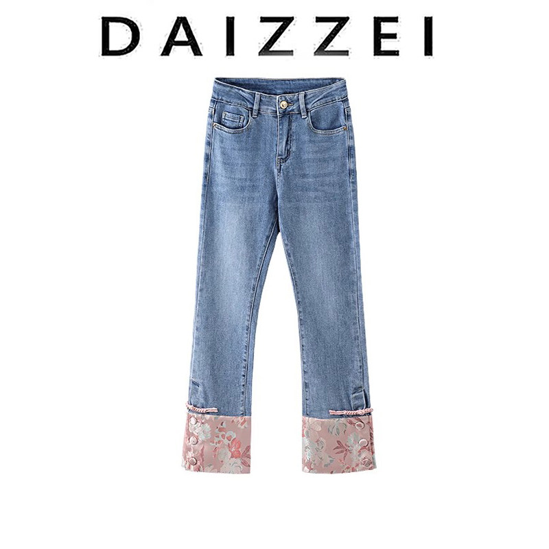 DAIZZEI~春秋新款新品民族风盘扣牛仔裤修身显瘦烟管九分裤女百搭,女装/女士精品,牛仔裤,淘宝优惠券,粉丝福利购,淘宝优惠卷