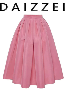 DAIZZEI~春夏新款气质粉色半身裙女甜美百搭薄款高腰显瘦中长裙