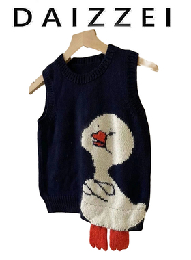 DAIZZEI~秋季宽松慵懒风卡通鸭子马甲针织衫设计感小众毛衣女上衣