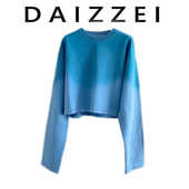 渐变色扎染蓝卫衣女宽松休闲长袖 秋冬新款 短上衣 周也同款 DAIZZEI