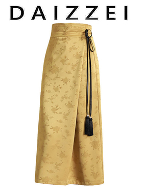 DAIZZEI~春夏新中式国风提花垂感半身裙复古气质高腰显瘦包臀裙女