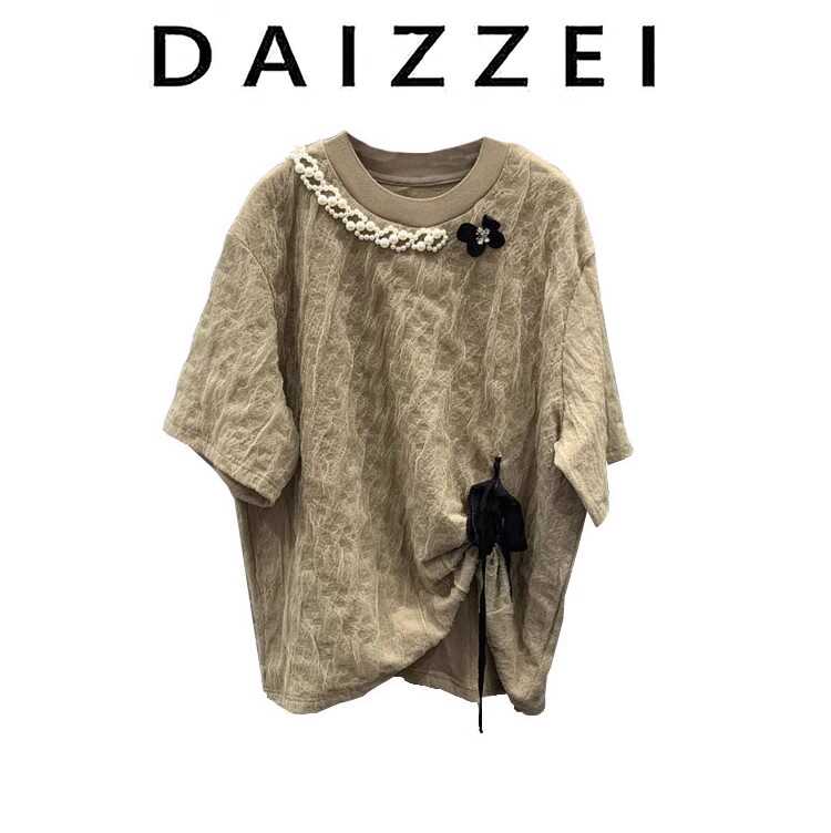 DAIZZEI中手工钉珠蝴蝶结T恤女