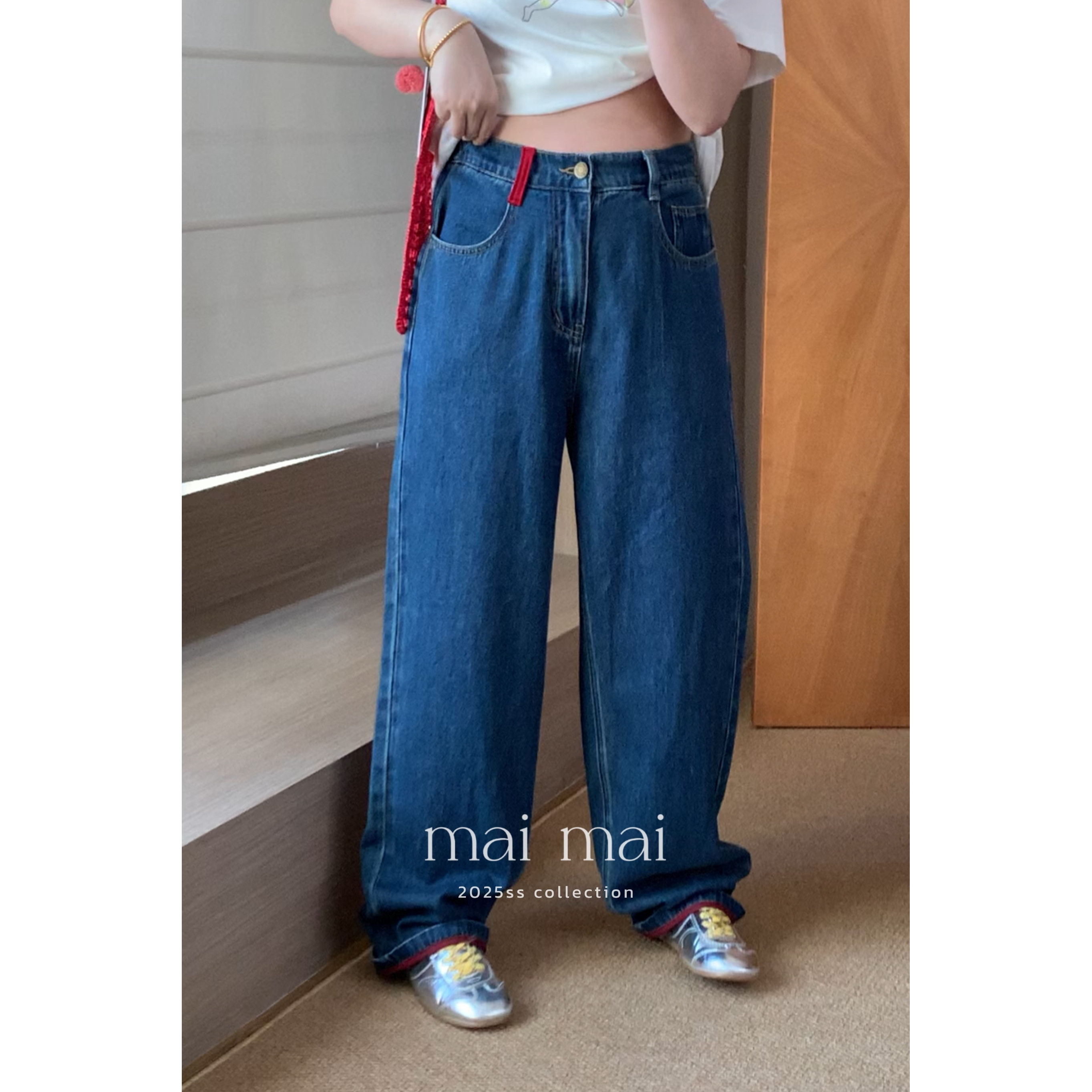 郑买买【蓝色气球】春款欧若风撞色宽松牛仔裤,女装/女士精品,牛仔裤,淘宝优惠券,粉丝福利购,淘宝优惠卷