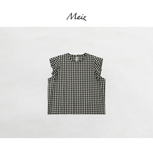 跳跳格 小衫 春季 韩系休闲百搭格子拼接无袖 女上衣 新款 郑买买