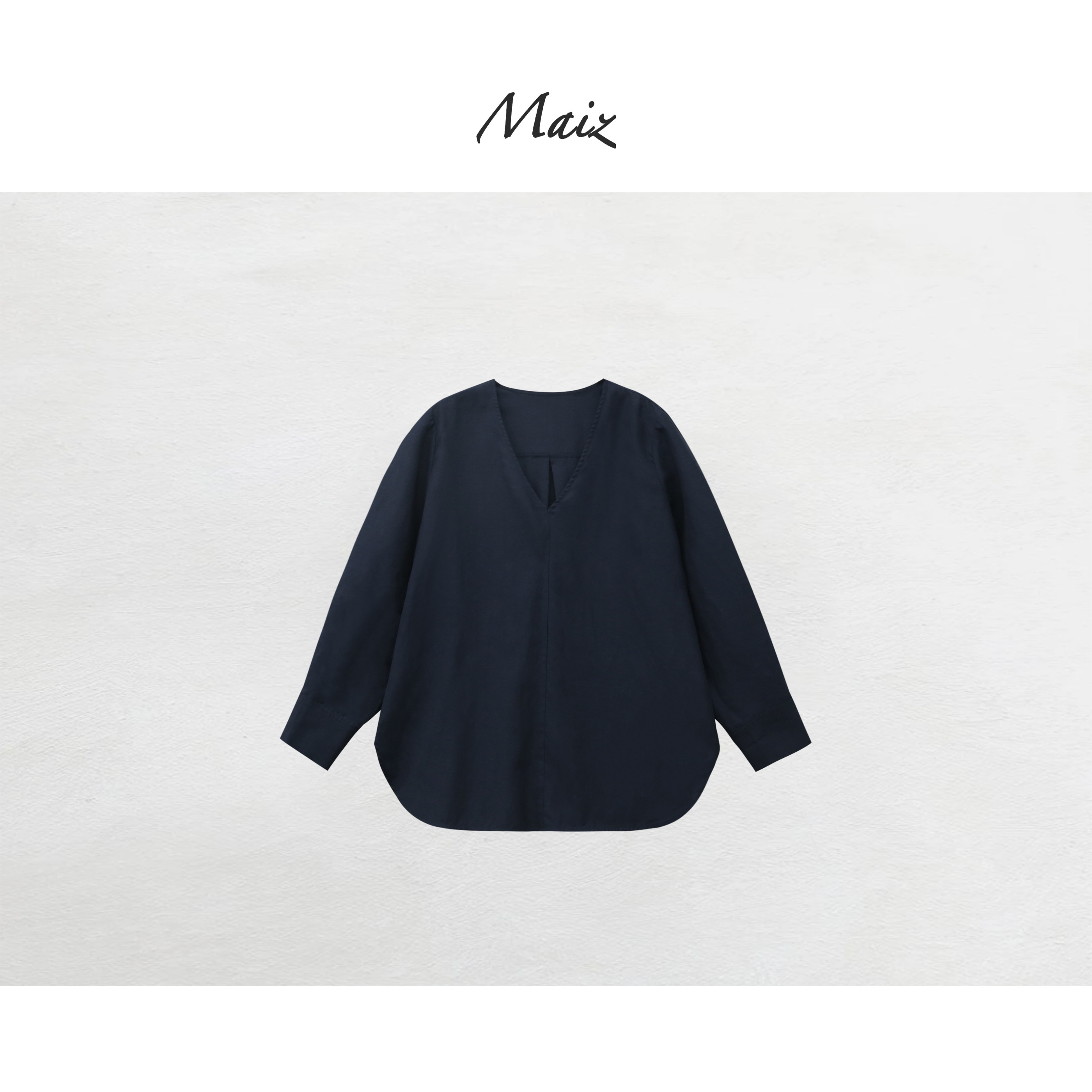 郑买买 海港之夜 新款简约V领长袖宽松显瘦莱赛尔天丝衬衫上衣女