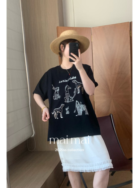 郑买买【小狗俱乐部】印花短袖T恤女夏季显瘦设计感百搭短款上衣