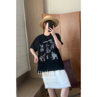 郑买买【小狗俱乐部】印花短袖T恤女夏季显瘦设计感百搭短款上衣
